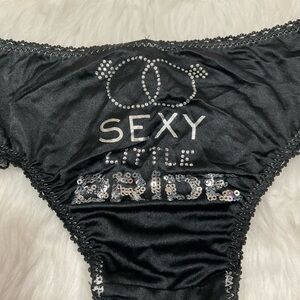 Sexy Little Things Victoria's Secret Black Bridal Panties with Silver Accents